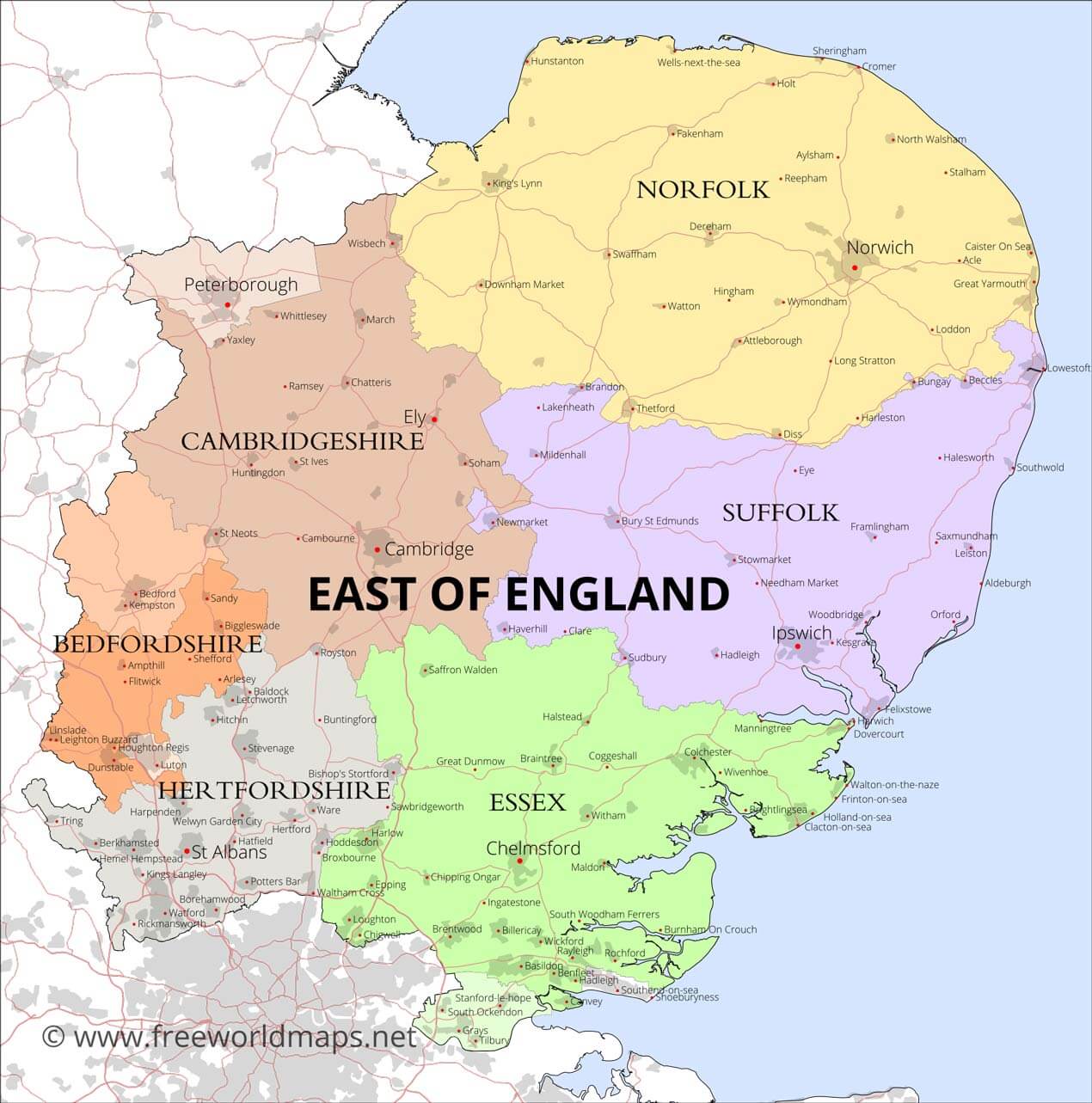 Map of East England